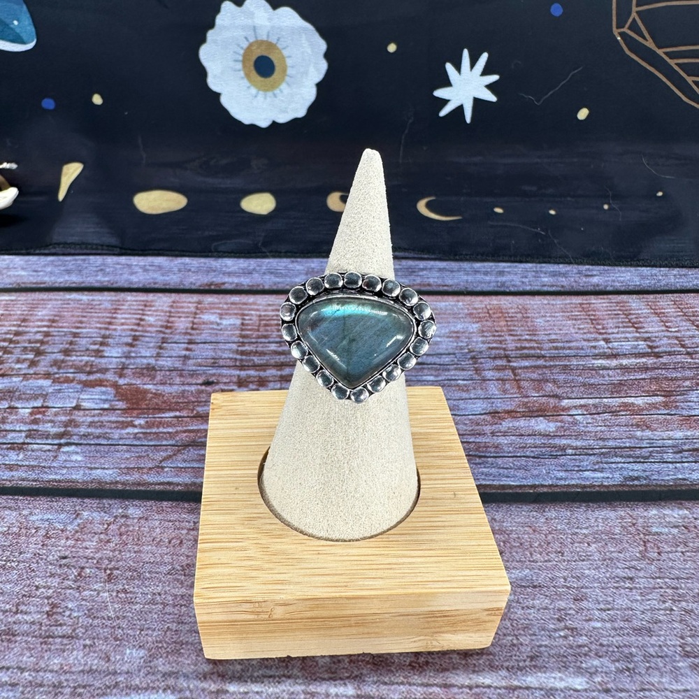 Natural Labradorite Handmade 925 Silver Plated Ring size 7 - Picture 4 of 5